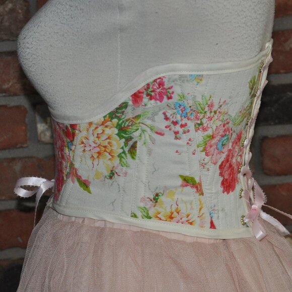 New Reversible Back & Front Lace-up Corset Belt, Floral & Upcycled Velvet XS - Picture 2 of 10
